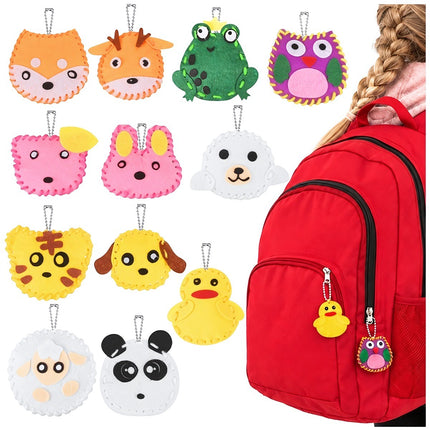 Kids Sewing Kit with 12 Animal Keychain Designs, Plastic Needles, Gift