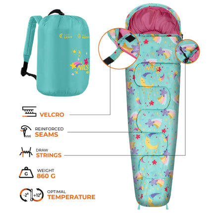 Kids Sleeping Bag with Backpack, Stars, 12C Comfort