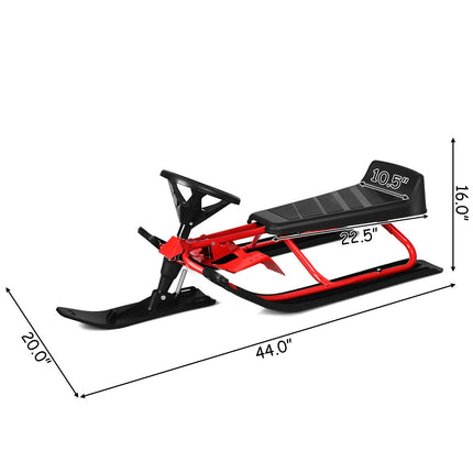 Kids Snow Sled With Steering Wheel, Double Brakes, Pull Rope