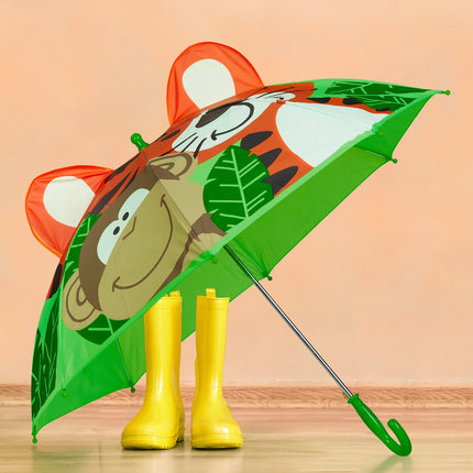 Kids Stick Umbrella, Jungle Design, Monkey & Tiger