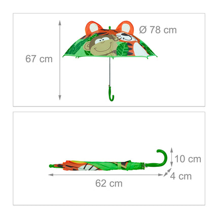 Kids Stick Umbrella, Jungle Design, Monkey & Tiger