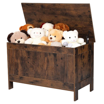 Kids Storage Bench Toy Box, MDF, Safety Hinge, Brown