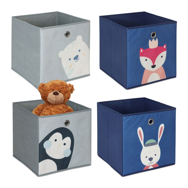 Kids Storage Box Set of 4 – Foldable, Animal Designs