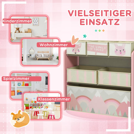 Kids Storage Cabinet with 6 Fabric Boxes, Pink, 63x30x66 cm