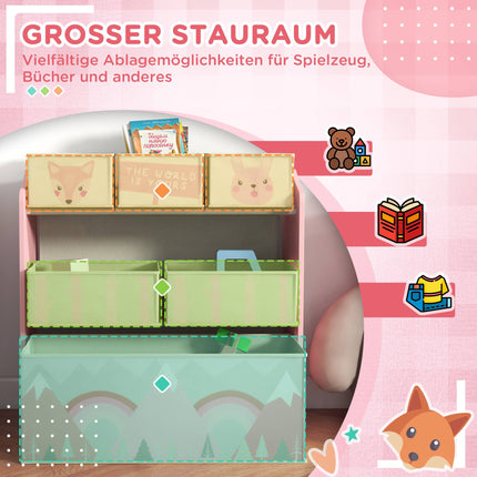 Kids Storage Cabinet with 6 Fabric Boxes, Pink, 63x30x66 cm