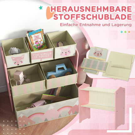 Kids Storage Cabinet with 6 Fabric Boxes, Pink, 63x30x66 cm
