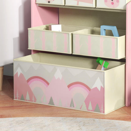 Kids Storage Cabinet with 6 Fabric Boxes, Pink, 63x30x66 cm