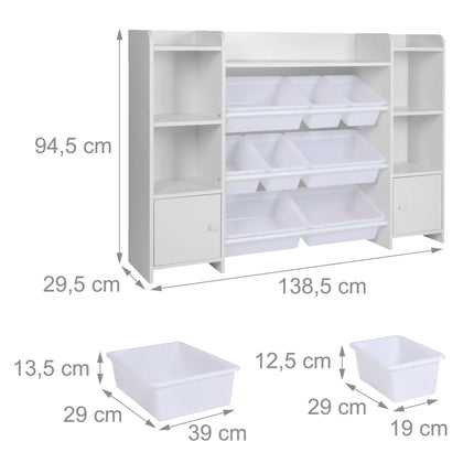 Kids Storage Unit With 8 Bins, White Toy And Book Shelf