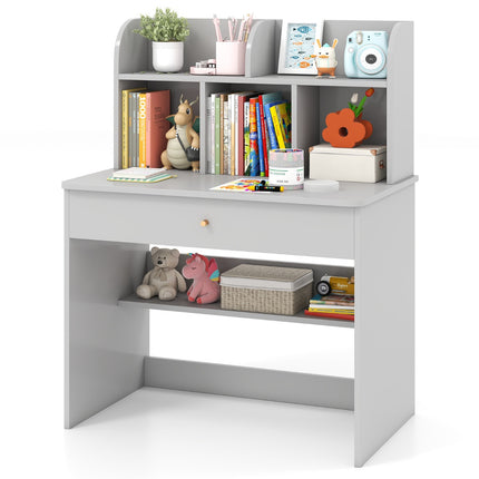 Kids Study Desk With Drawer And Storage Shelf, Grey