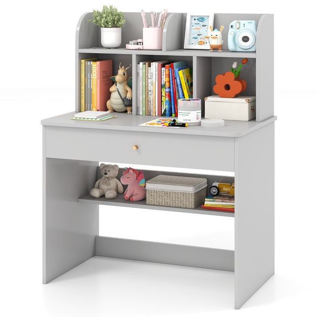 Kids Study Desk With Drawer And Storage Shelf, Grey