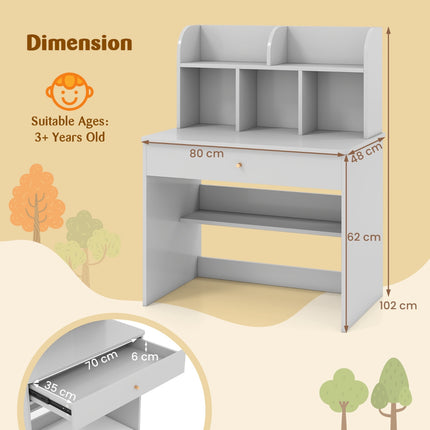Kids Study Desk With Drawer And Storage Shelf, Grey