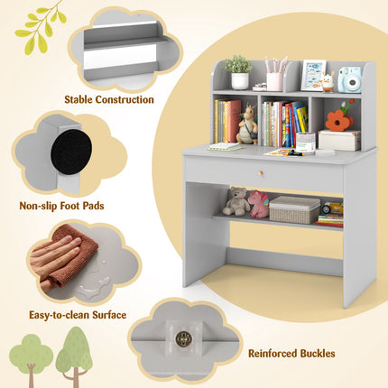 Kids Study Desk With Drawer And Storage Shelf, Grey