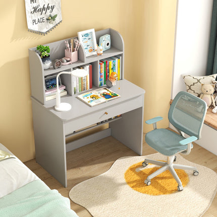 Kids Study Desk With Drawer And Storage Shelf, Grey