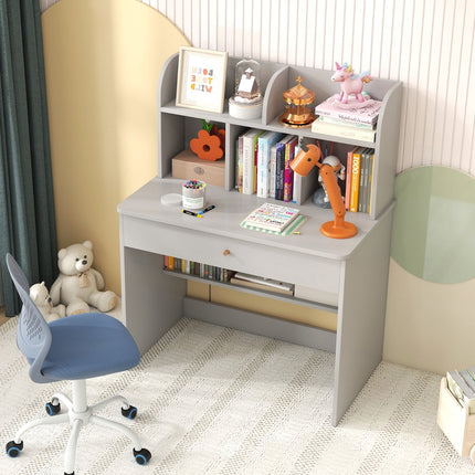 Kids Study Desk With Drawer And Storage Shelf, Grey