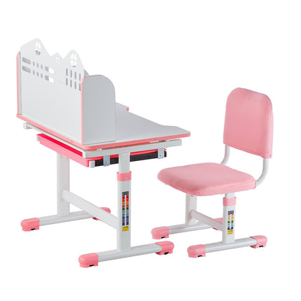 Kids Study Desk and Chair Set - Adjustable Height, Bookshelf, Pink