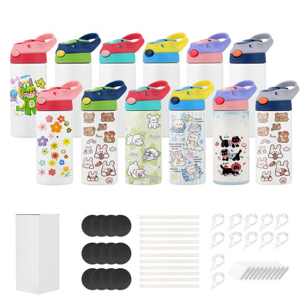 Kids Sublimation Tumblers, 12-Pack 12 Oz, Lids, Straws