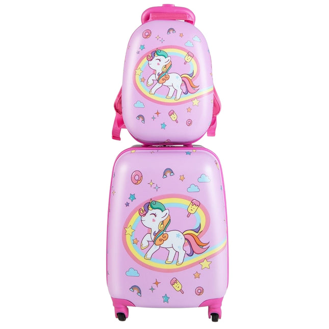 Kids Suitcase Rolling Hard Suitcase 2-Piece Carry-on Luggage Set with Spinner Wheels Pink