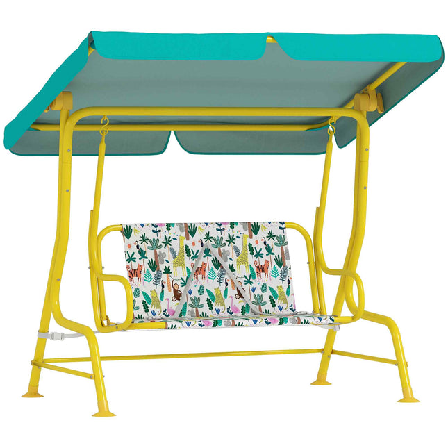 Kids Swing Seat with Adjustable Canopy, 2-Seater, Green
