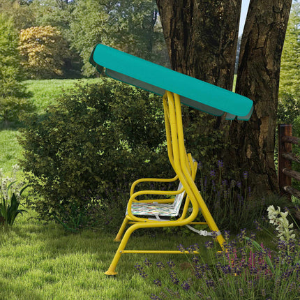 Kids Swing Seat with Adjustable Canopy, 2-Seater, Green
