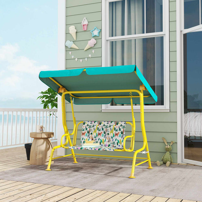 Kids Swing Seat with Adjustable Canopy, 2-Seater, Green