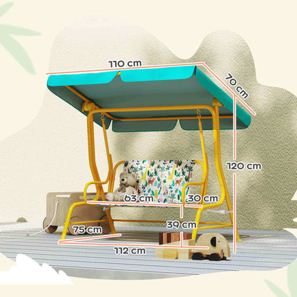 Kids Swing Seat with Adjustable Canopy, 2-Seater, Green