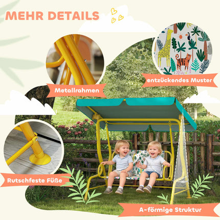 Kids Swing Seat with Adjustable Canopy, 2-Seater, Green