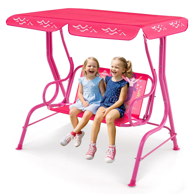 Kids Swing with Adjustable Canopy, Metal Frame, Pink