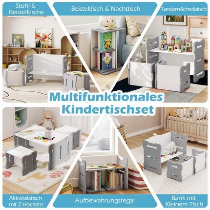 Kids Table & Chair Set, 3-Piece, MDF, Gray, Rounded Edges