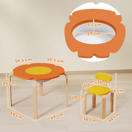 Kids Table & Chair Set, 5-Piece, Flower Shape, Wood