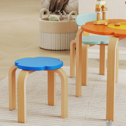 Kids Table & Chair Set, 5-Piece, Flower Shape, Wood