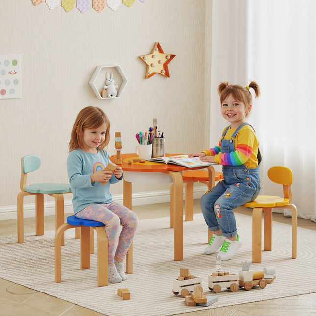Kids Table & Chair Set, 5-Piece, Flower Shape, Wood