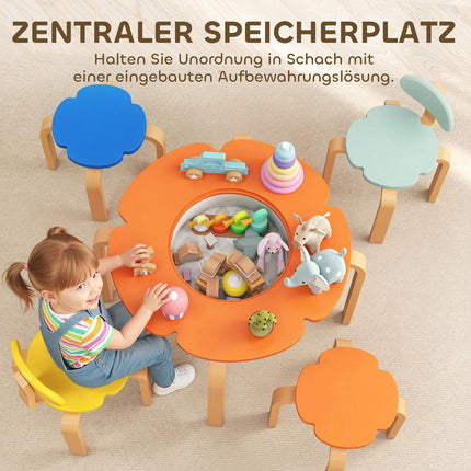 Kids Table & Chair Set, 5-Piece, Flower Shape, Wood