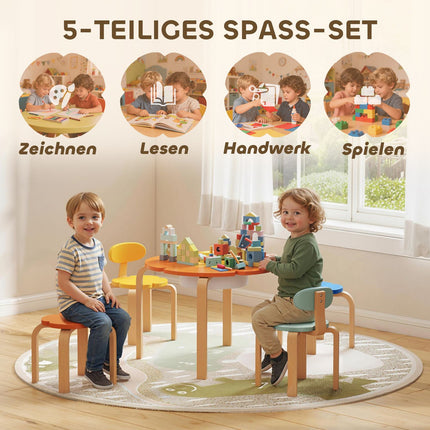 Kids Table & Chair Set, 5-Piece, Flower Shape, Wood