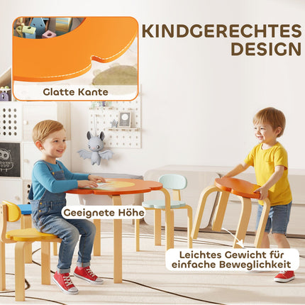 Kids Table & Chair Set, 5-Piece, Flower Shape, Wood