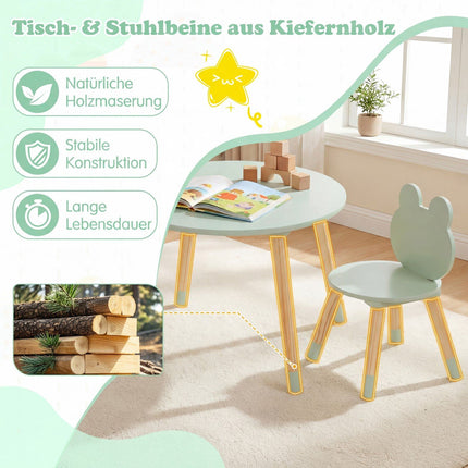 Kids Table and 2 Chairs Set, Green, Pine Wood