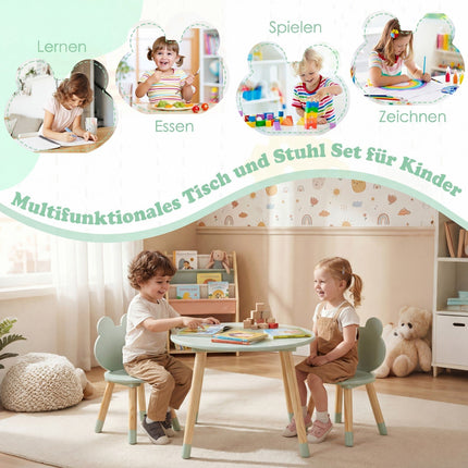 Kids Table and 2 Chairs Set, Green, Pine Wood