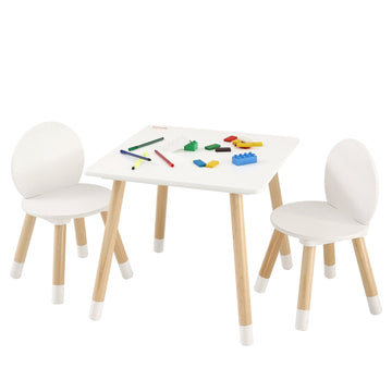 Kids Table and 2 Chairs Set, Pine Wood, Ages 2-8