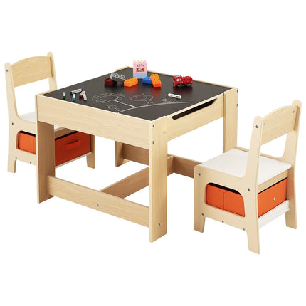 Kids Table and 2 Chairs Set – Reversible Top, Storage