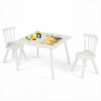 Kids Table and 2 Chairs Set, White, Wood, Ergonomic Design