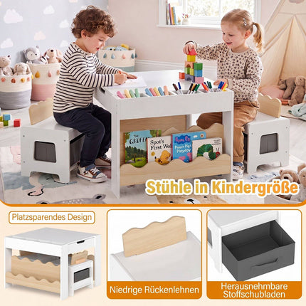Kids Table and 2 Chairs Set with Reversible Chalkboard Top, Natural, Ages 3+