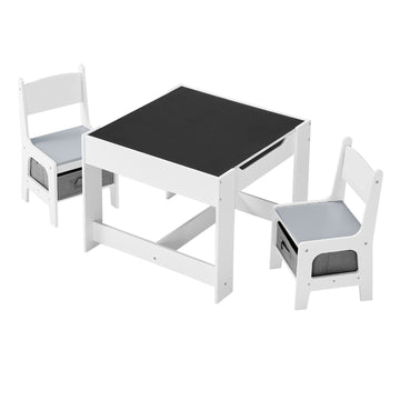 Kids Table and 2 Chairs Set with Storage, Reversible Top