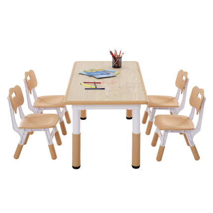 Kids Table and 4 Chairs Set, Height Adjustable, Graffiti Top
