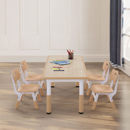 Kids Table and 4 Chairs Set, Height Adjustable, Graffiti Top