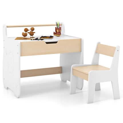 Kids Table and Chair Set – 2-in-1 Detachable Top, Chalkboard, Storage