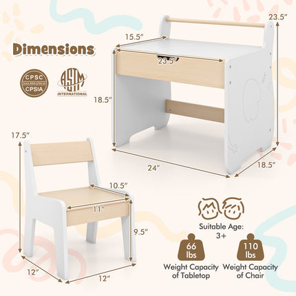Kids Table and Chair Set – 2-in-1 Detachable Top, Chalkboard, Storage