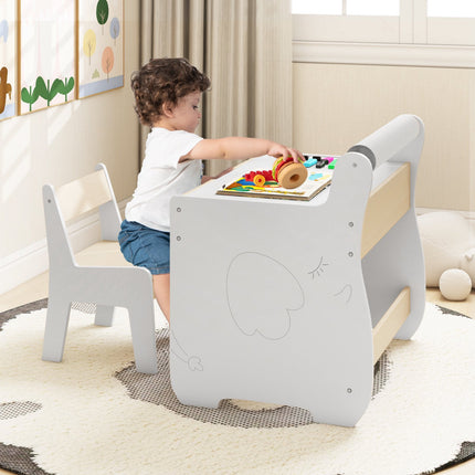 Kids Table and Chair Set – 2-in-1 Detachable Top, Chalkboard, Storage