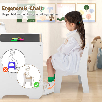 Kids Table and Chair Set – 2-in-1 Detachable Top, Chalkboard, Storage