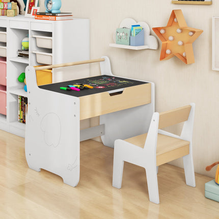 Kids Table and Chair Set – 2-in-1 Detachable Top, Chalkboard, Storage