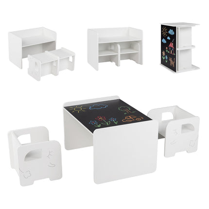 Kids Table and Chair Set, 3-Piece, Chalkboard, White