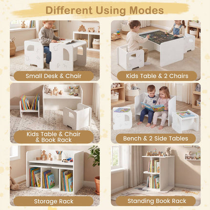 Kids Table and Chair Set, 3-Piece, Chalkboard, White